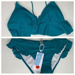 NWT Cupshe Womens M Blue Swimsuit Bikini Top & Bottom